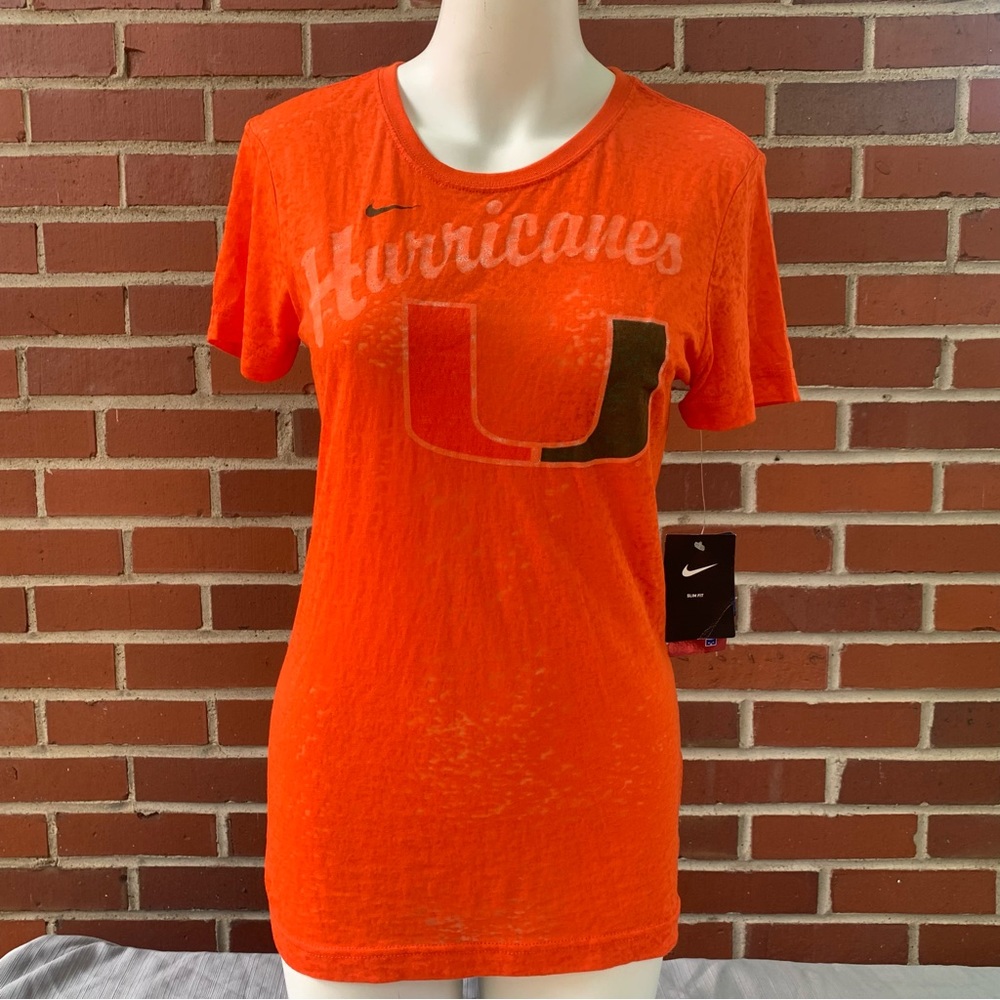 New Nike University of Miami Hurricanes orange sheer slim fit shot sleeve tee- M